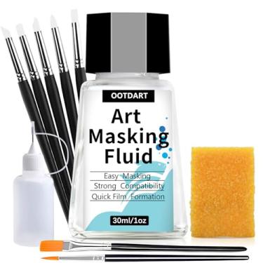 Imagem de OOTDART Líquido de máscara de aquarela, máscara líquida para pintura, acessórios de aquarela com pincel de limpeza de caneta de silicone, retoque e cobertura para pintura e vários suprimentos de