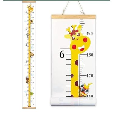 Imagem de Régua de gráfico de altura de crescimento para decoração de parede, tela impermeável com moldura de madeira, berçário temático de animais e decoração de quarto infantil - 20 x 200 cm (girafa)