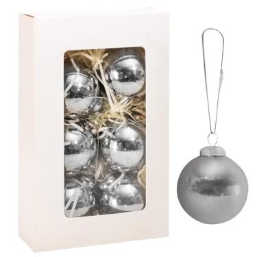 Imagem de SUCREVING Bola de olhar de aço inoxidável 304, enfeites de bolas de Natal prateadas penduradas, pacote com 6 com cordas para pendurar para árvore de Natal, festival, jardim, decoração de casamento