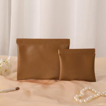 Imagem de Bolsa de armazenamento com clipe de mola PU, bolsa de armazenamento de cabo de dados e fone de ouvido, mini bolsa portátil para batom, porta-moedas, marrom mocha.