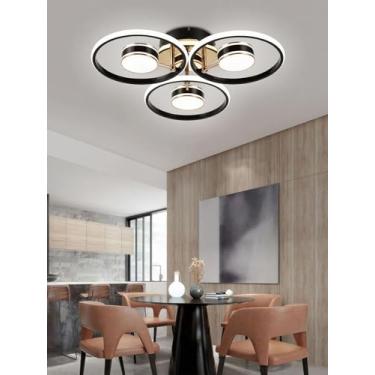 Imagem de Luminária de teto LED preta com design moderno em anel redondo, dimerizável e com controle remoto, ideal para salas de estar, quartos e salas de jantar (3 lâmpadas).