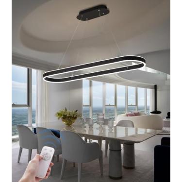 Imagem de Luminária de mesa moderna com LED oval regulável, design criativo em formato de anel, altura ajustável e controle remoto, ideal para sala de jantar, cozinha e escritório, com iluminação anti