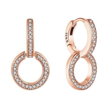 Imagem de Brincos De Argola De Coração Com Pérola Lunar E Cristal Em Prata Ester