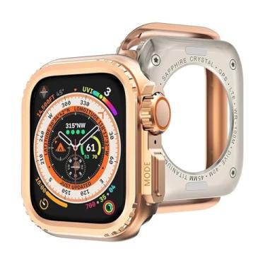 Imagem de DFAMIN Capa protetora de metal para Apple Watch S10 42 mm S10 46 mm 45 mm 44 mm capa protetora para iWatch séries 9 8 7 6 5 4 SE mudar para Ultra 2 49 mm (ouro rosa, 49 mm)