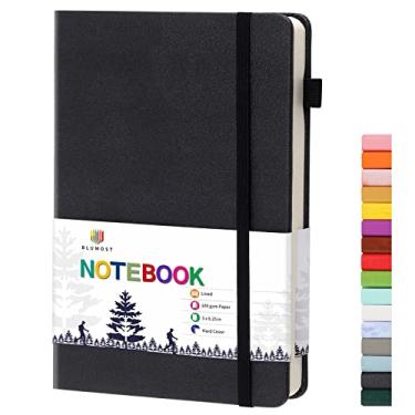 Imagem de BLUMOST Cadernos pautados com alça para caneta, caderno de capa dura para trabalho, papel grosso premium 100 g/m² com bolso interno, médio 12,7 x 21 cm, (preto)