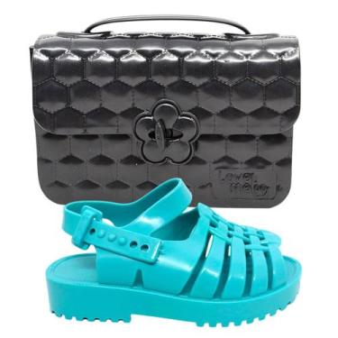 Imagem de Kit Sandalia Aranha E Bolsa Infantil Preta Moderna Delicada Estilosa S