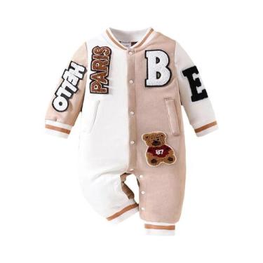 Imagem de Macacão De Camurça Para Bebê Menino Outono Inverno Com Bordado De Letr