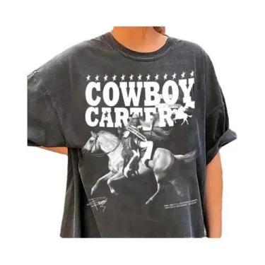 Imagem de Camiseta Retro De Algodão Preta De Manga Curta Beyonce Cowboy Carter T