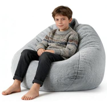 Imagem de ENBAOHUI Poltronas confortáveis com espuma viscoelástica de 1,5 m de pele sintética para crianças ou bebês com enchimento, pufe com alça, tecido de pele sintética lavável supermacio, sofá preguiçoso