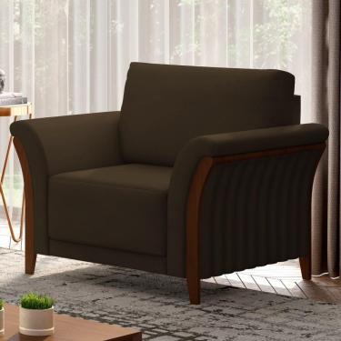 Imagem de Poltrona Decorativa Sala De Estar 102cm Pés Madeira Roya M22 Veludo Marrom - Mpozenato