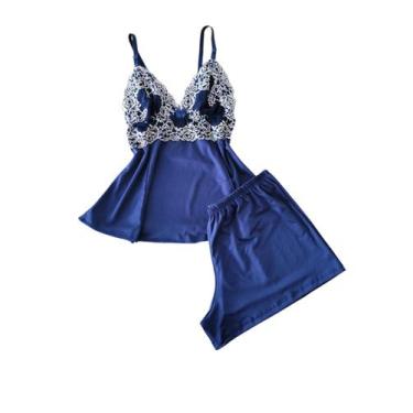 Imagem de Short Doll Blusa Com Renda Bicolor Short liso Sexy Feminino Sensual Co