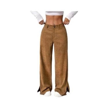 Imagem de YHOPE Calça feminina de veludo casual feminina cor sólida calça reta s