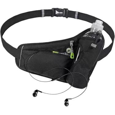 Imagem de Wanhaoshangmao Bolsa de cintura para corrida com suporte para garrafa de água, preta, bolsa de cinto à prova d'água com bolso para celular, ajustável de 68 a 123 cm, 26 x 18 x 7 cm