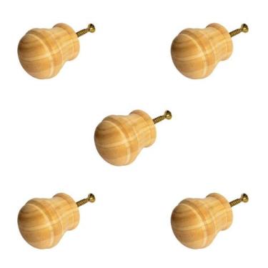 Imagem de Kit 5 Puxadores de Madeira Redondos P/ Móveis Gavetas Armários Modelo 