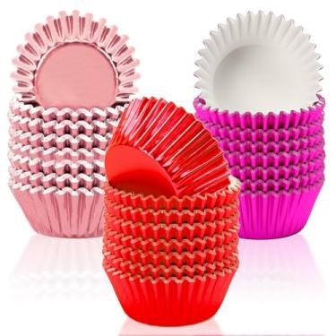 Imagem de SANNIX 450 peças de forros de cupcake de dia dos namorados, rosa metálico, vermelho, rosa choque, copos de assar, para guloseimas festivas, biscoitos, cupcake, muffin para lembrancinhas de festa