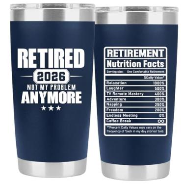 Imagem de PRPinkRain Presentes de aposentadoria para homens 2026 - Retired Not My Problem Anymore - Copo engraçado de aposentadoria para ele, pai, marido, colegas de trabalho - Copo azul-marinho 590 ml