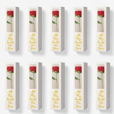 Imagem de Giegxin 10 peças de rosas de crochê feitas à mão com 10 caixas de embrulho de presente, rosa única com sacos de papel, buquê para mulheres, aniversário, mãe, decoração de casa, aniversário