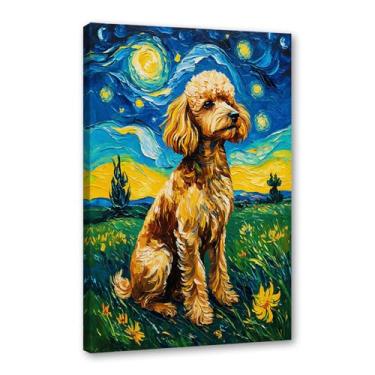 Imagem de Pintura a óleo floral colorida abstrata Van-Gogh Dog Starry Night Pôster em tela de arte de parede impressões engraçadas de animais para decoração de casa e sala de estar de casa de fazenda