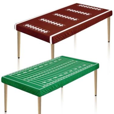Imagem de Tegeme 2 capas de mesa de campo de futebol de 91,4 cm x 182,9 cm com borda elástica de tecido temático de futebol com borda elástica para decoração de festa de aniversário, dia de jogo