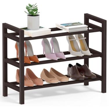 Imagem de Haddockway Sapateira de bambu para armário, organizador de sapatos de pé livre com hastes redondas lisas e alças convenientes, prateleira empilhável de armazenamento de sapatos para entrada, corredor