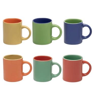 Imagem de Kit de 6 Mini Canecas-Xícaras de Cerâmica 100ml – Ideal para Café Expresso, Chá e Cantinho do Café (COLORIDO BICOLOR)