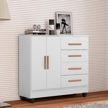 Imagem de Cômoda 4 Gavetas 2 Porta com Pés Lite Móveis Leão, Branco