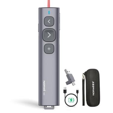 Imagem de Norwii N95 Botão Bluetooth para apresentações, recetor USB-A C, botão de pressão PowerPoint recarregável, controlo remoto para apresentações, apresentador sem fios de longo alcance (vermelho, BLE