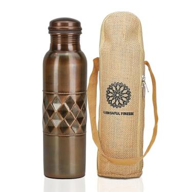 Imagem de FURNISHFUL FINESSE Garrafa de água de cobre puro para beber recipiente de água de 1000 ml com sacos de transporte para ioga academia meditação garrafa ayurvédica - 1000 ml (pacote com 1, garrafa de