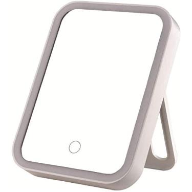 Imagem de U5GAAALPPQ9 Espelhos iluminados bancada led maquiagem com luz de preenchimento luz desktop vaidade dobrável portátil pequena mesa (cor: branco)