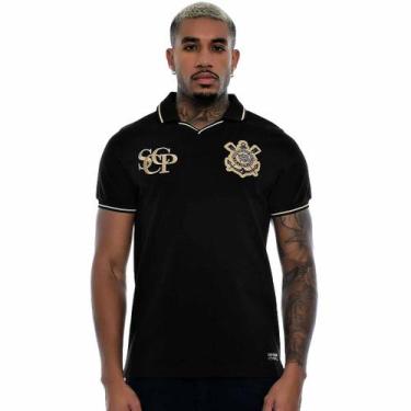 Imagem de Camisa Polo Masculina Social Preta e Dourada Corinthians, M