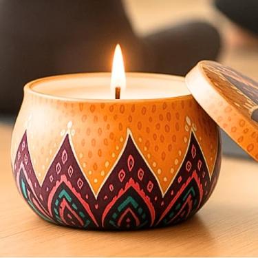 Imagem de Vela Aromática Artesanal Flor de Cerejeira Natural, com Pavio de Algodão e Cera de Coco Primeira Linha - Lata Estampada 130g iIdeal para Meditação, Presente, Decoração