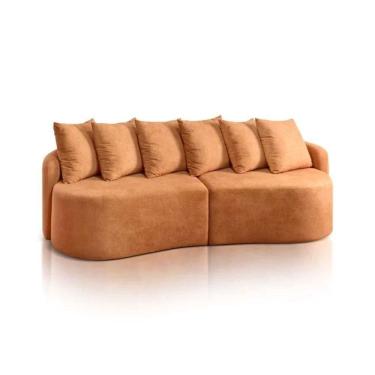 Imagem de Sofá Fixo Merlin Modelo Orgânico 2.46m Linho Jc Estofados Terracota
