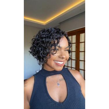 Imagem de Peruca Lace Invisível Part Cabelo Humano Cacheado Rica Castanho Escuro