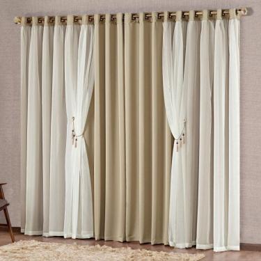 Imagem de Cortina Bélgica 3 Mts Sala Quarto Blackout Varão - Avelã