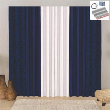 Imagem de Cortina Trilho Comum Composê Jacquard 3,00MX2,60M Sala Azul