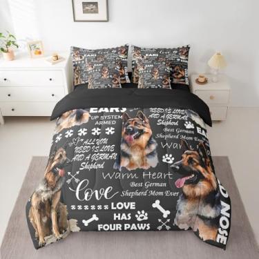 Imagem de Jogo de cama King com pastor alemão para crianças, meninos, meninas, cães, animais de estimação, 7 peças, decoração de quarto, edredom com edredom, lençóis, fronhas e capa de almofada
