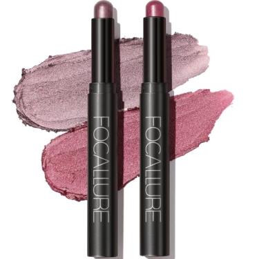 Imagem de FOCALLURE Conjunto de 2 peças de creme, iluminador de olhos fosco e brilhante, lápis à prova de vincos de alta pigmentação, maquiagem iluminadora de sombra de longa duração, flor esfumaçada