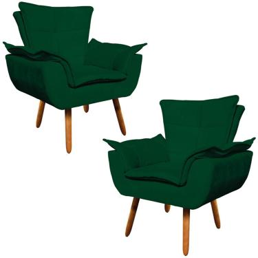 Imagem de Kit 2 Poltronas Decorativas Pés Palito Charger Suede Verde - Gran Belo