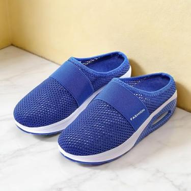 Imagem de Tênis de caminhada feminino masculino slip in free up hands bico largo suporte de arco ortopédico tênis de caminhada acolchoado grosso zero drop sola azul, Azul, 37/38 BR