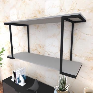 Imagem de Prateleira Industrial Suspensa Estante Parede Nicho Cinza Cozinha Escritorio Sala Quarto Infantil