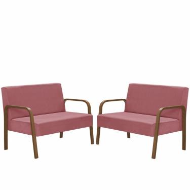 Imagem de Kit Poltrona 2 Namoradeiras Jade Braço Madeira Rosa.
