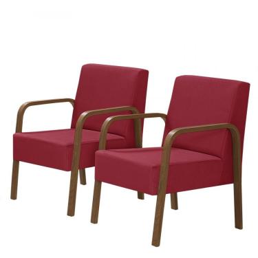 Imagem de Kit 2 Poltronas 1 Lugar Jade Braço Madeira D Salla Vermelho.