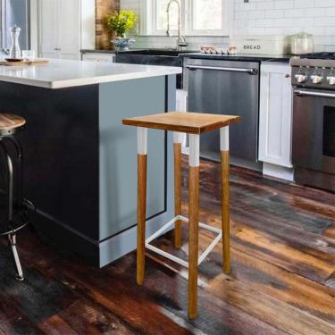 Imagem de Banqueta Bistro Industrial Colors Ferro E Madeira Maciça - Branca Branco