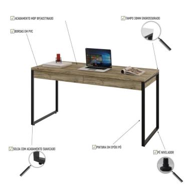 Imagem de Mesa Kuadra Diretor 150x60x75cm C-02 Gavetas Carvalho - Est.preta Carvalho - Est.preta