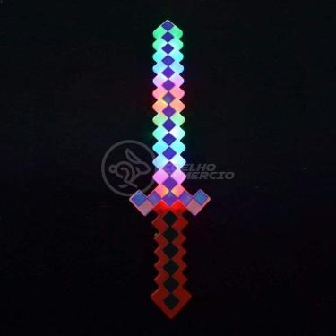 Imagem de Brinquedo Espada Pixel 58Cm Diamante Com Som E Luz À Pilha - Vermelho