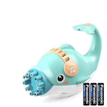 Imagem de Kit 1 Golfinho Bolha Sabão Criança Infantil+ 3 Pilha Azul 5