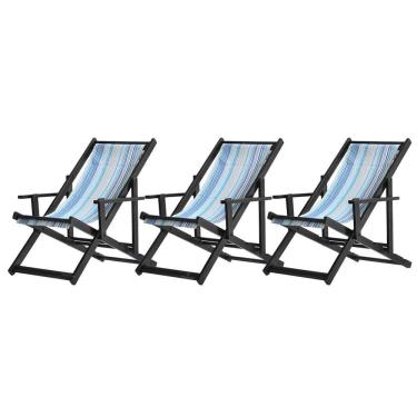 Imagem de Kit 3 Espreguiçadeiras Dobrável Black Cb-listras Azuis