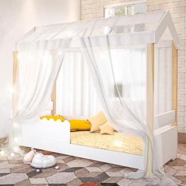 Imagem de Cama Jéssica Solteiro Branco Com Voal Branco E Led