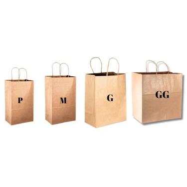 Imagem de Sacolas papel kraft lisa alça p m g gg kit 25 cada tamanho - MLBpel