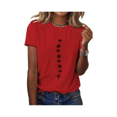 Imagem de Camiseta Feminina Casual De Verão Com Estampa De Girassol, Manga Curta